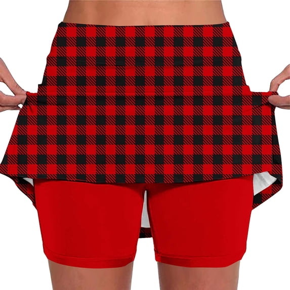 Kvture Tennis Skorts for Women Women's Summer Casual Athletic Shorts Fashion Print Sports Lightweight Golf Workout Skort Red L