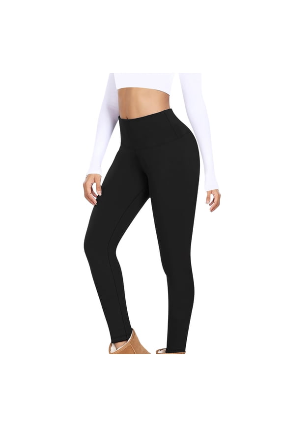 Thick Fleece Lined Leggings for Women Tummy Control High Waisted Winter Thermal Warm Soft Yoga Pants Black S