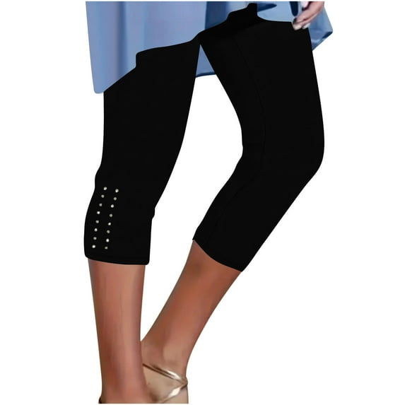 Kvture Tummy Control Knee Length Capri Leggings for Women Casual Yoga Pants Athletic Gym Workout Dance Pants Bottoms Black S