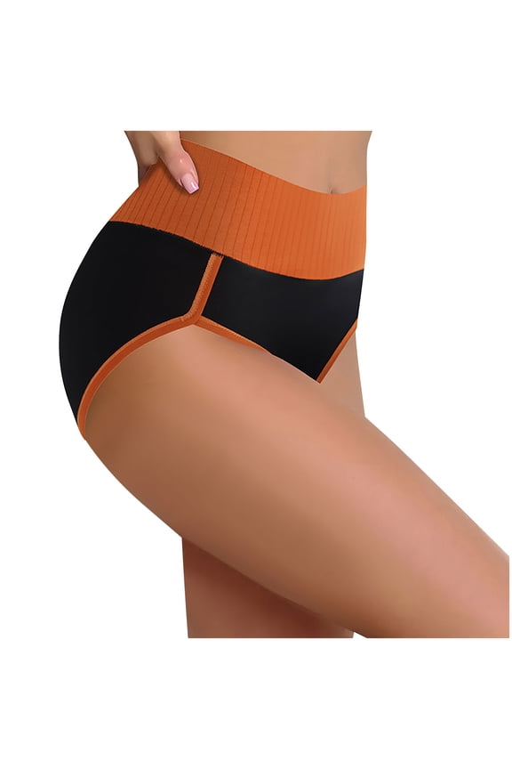 Underwear for Women Ribbed High Waisted Briefs Full Coverage Soft Underwear Strech Breathable Color Block Panty XXL Orange