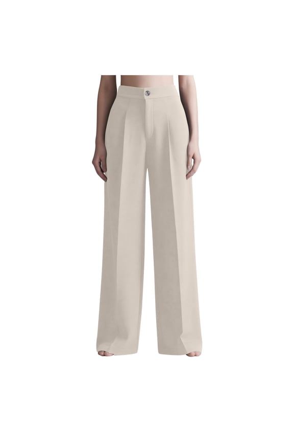 Wide Leg Dress Pants for Women Business Casual Long Trousers Baggy Loose High Waist Palazzo Pants with Pockets-Beige L