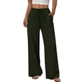 thumbnail image 1 of Kvture Wide Leg Pants for Women Flowy Palazzo Drawstring Elastic Waist Trousers with Pockets Beach Vacation Clothes Army Green Pant XXL, 1 of 8