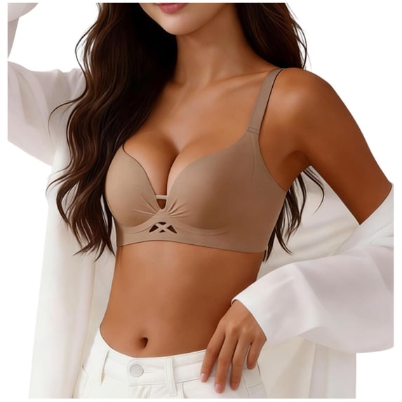 Kvture Wireless Bras for Women Push Up Full Coverage Seamless Supportive Bra Cutout No Underwire Everyday T-Shirt Bralette Coffee Bra L