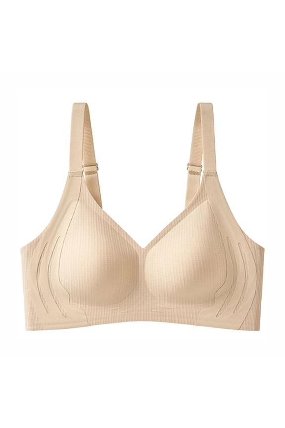 Wireless Bras for Women Supportive Seamless No Underwire Push Up Comfortable Full Coverage V Neck Soft Bralettes Beige Bra L