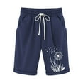 thumbnail image 1 of Kvture Women Bermuda Shorts Summer Elastic Waist Knee Length Casual Drawstring Beach Short Pants with Pocket Navy XXL, 1 of 3