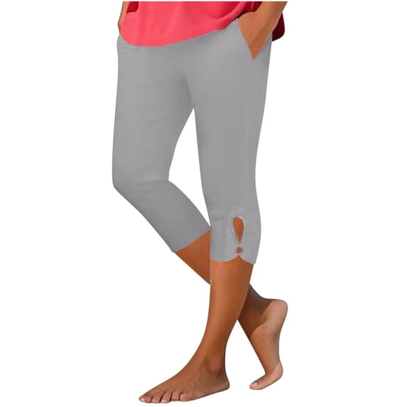 Kvture Women Capri Leggings Dressy Casual Summer Capris Knee Length Crop Pants Trendy Lightweight Ladies Clothing Gray L
