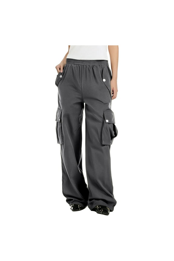 Women Elastic Waisted Hiking Pants with Pockets Water-Resistant Lightweight Baggy Pants Dark Gray S