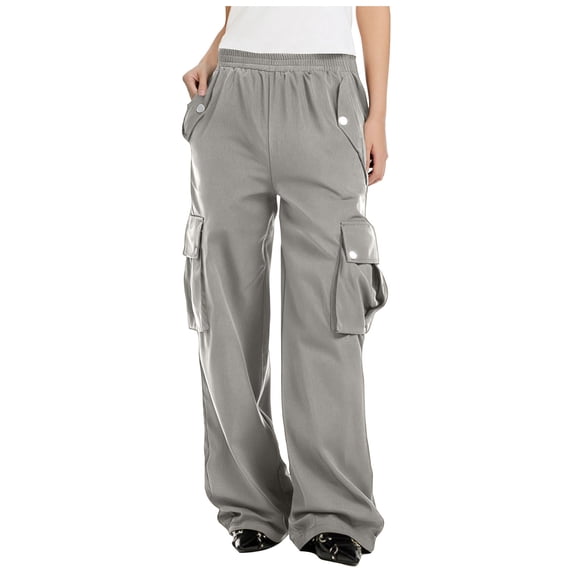 Kvture Women Elastic Waisted Hiking Pants with Pockets Water-Resistant Lightweight Baggy Pants Gray XL