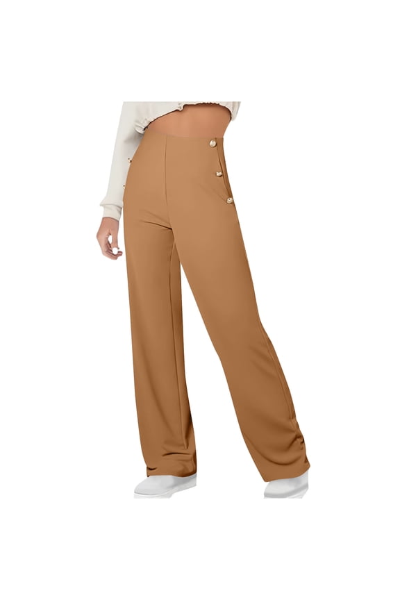 Women High Waist Dress Pants Business Casual Work Pants Wide Leg Comfy Loose Long Trousers with Pockets Khaki XXL