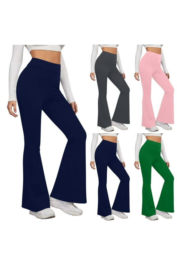 Women High Waisted Bootcut Yoga Pants Tummy Control Stretch Flare Leggings Workout Jogging Bootleg Dress Pant Bottoms Solid Color Athletic Flared Tights Dark Gray S