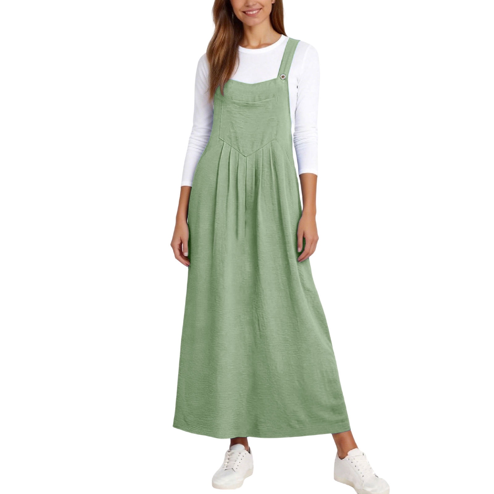 a line jumper dress Kvture Women Jumper Dress Summer Casual Loose Fit Overall Dress A-Line  Spaghetti Strap Cover Up with PocketsGreen