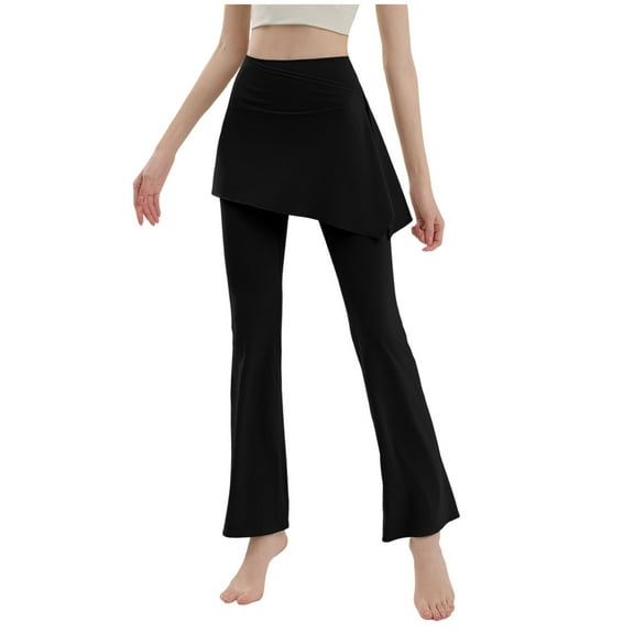 Kvture Women Yoga Culottes Leggings Fashion Solid Color High Waist Stretch Comfy Cover-Up Skirt Yoga Pants Tennis Trouser Black L