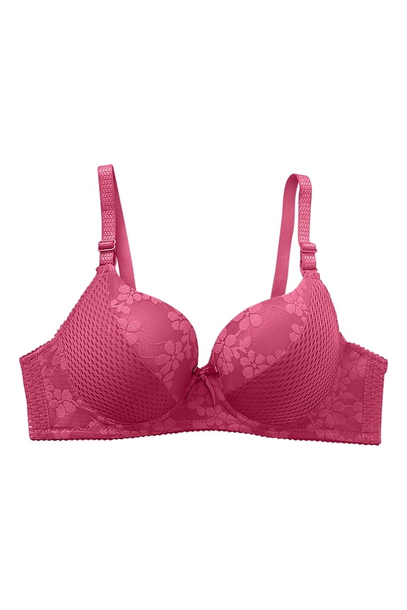 Women's Bras Lace Embroidery Bra Deep V Gathered Full-Coverage Underwear Bras Underwire Supportive Bralette Red Bra 42