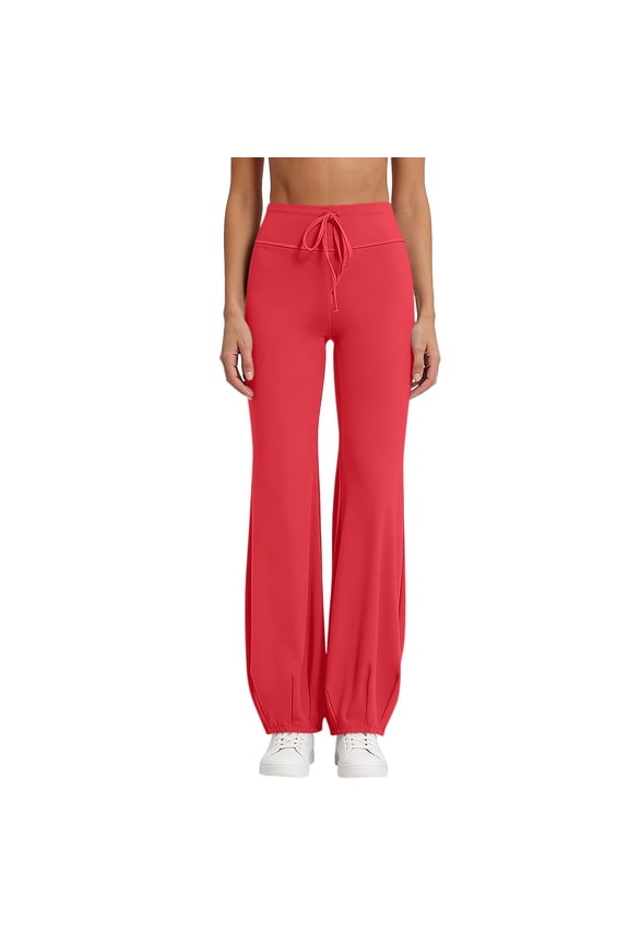 Women's Bubble Yoga Pants Drawstring Fold Over Wide Leg Leggings Casual Lounge Trousers Hot Pink Pant M