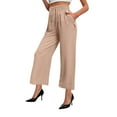 thumbnail image 1 of Kvture Women's Capri Pants Drawstring Casual Palazzo Trousers with Pockets Loose High Waisted Wide Leg Lounge Pants Khaki L, 1 of 6