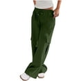 thumbnail image 1 of Kvture Women's Cargo Hiking Pants Lounge Straight Wide Leg Dress Trousers Casual Baggy Drawstring Pants for Travel with Pockets Green L, 1 of 5