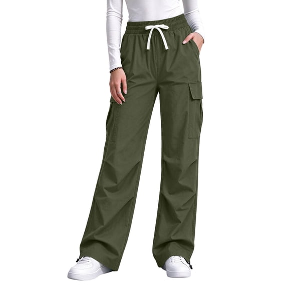 Kvture Women's Cargo Pants Casual Straight Wide Leg Work Pants Elastic Waisted Lightweight Loose Hiking Pant with Pockets