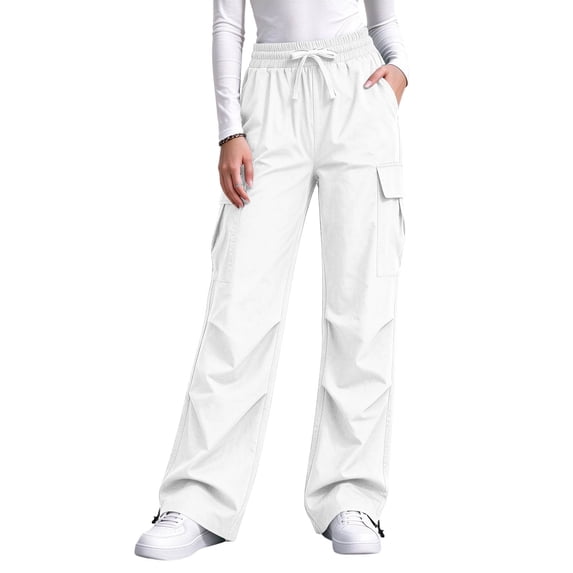 Kvture Women's Cargo Pants Casual Straight Wide Leg Work Pants Elastic Waisted Lightweight Loose Hiking Pant with Pockets