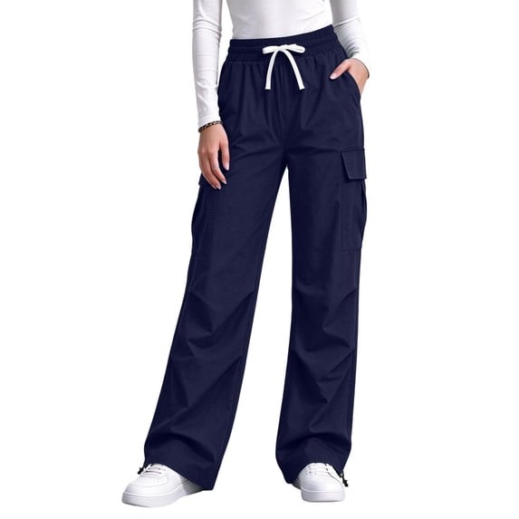 Kvture Women's Cargo Pants Casual Straight Wide Leg Work Pants Elastic Waisted Lightweight Loose Hiking Pant with Pockets