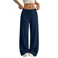 thumbnail image 1 of Kvture Women's Casual Linen Wide Leg Pants Flowy Drawstring High Waist Palazzo Beach Vacation Trouser Navy Pant M, 1 of 9