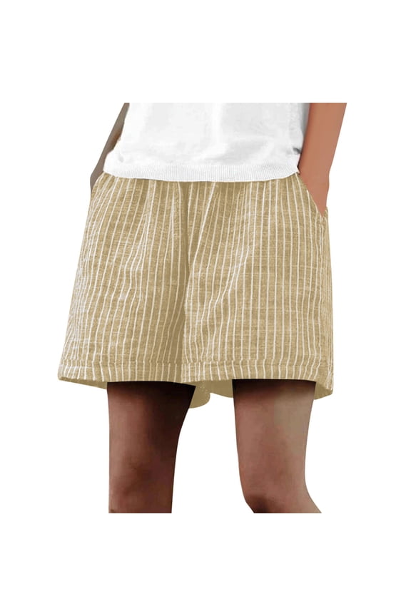Women's Casual Wide Leg Shorts with Pockets Vintage Elastic Waist Striped Pattern Short Pants for Women XXXL