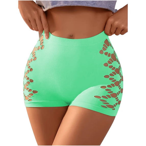 Kvture Women's Cut Out Mid Rise Boyshort Panties Solid Plain Criss Cross Seamless Underwear S