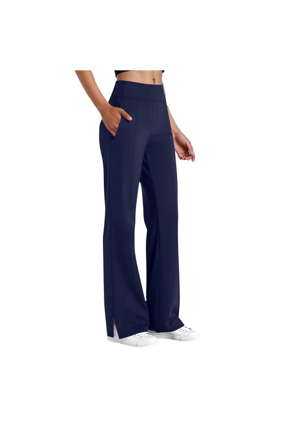 Women's Dress Pants Stretchy Business Casual Flare Trousers Petite Lightweight Work Slacks with Pockets Navy Pant S