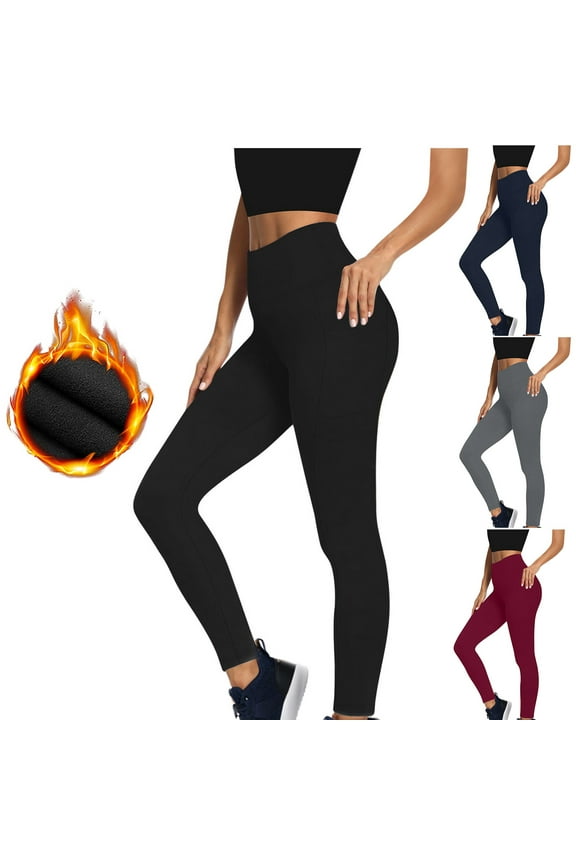 Women's Fleece Lined Leggings High Waisted Tummy Control Yoga Workout Pants with Pockets Buttery Soft Lightweight Milk Silk Tights Black XL