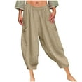 thumbnail image 1 of Kvture Women's Harem Pants Fashion Solid Color Elastic Waist Baggy Comfy Capri Pants Summer Beach Casual Sweatpant Khaki M, 1 of 7