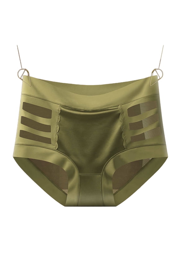 Women's High Waist Mesh Patchwork Panties Solid Color Tummy Control Stretchy Comfortable Brief Underwear M