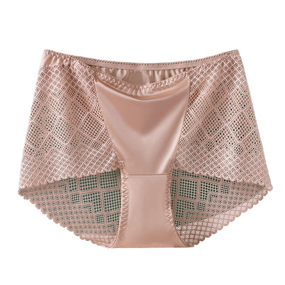 Kvture Women's High Waisted Hollow Lace Underwear Breathable See Through Ladies Lingerie Panties Cheeky Briefs Pink XXXXL