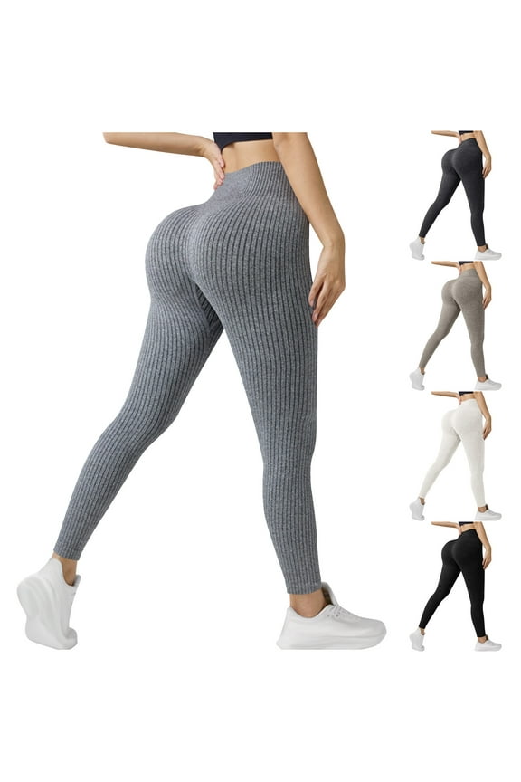 Women's High Waisted Leggings Ribbed Knit Stretch Yoga Pants Tummy Control Butt Lifting Workout Pants Buttery Soft Comfy Leggings Black L
