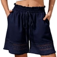 thumbnail image 1 of Kvture Women's High Waisted Summer Shorts Drawstring Hollow Out Beach Shorts Ruffled Waist Tassel Trim Short with Pocket M, 1 of 8