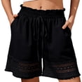 thumbnail image 1 of Kvture Women's High Waisted Summer Shorts Drawstring Hollow Out Beach Shorts Ruffled Waist Tassel Trim Short with Pocket XL, 1 of 8