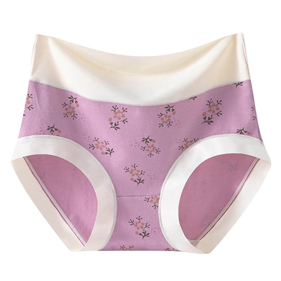 Kvture Women's High Waisted Underwear Tummy Control Seamless Full Coverage Panties Soft Hipster Floral Briefs Underpants XL Purple