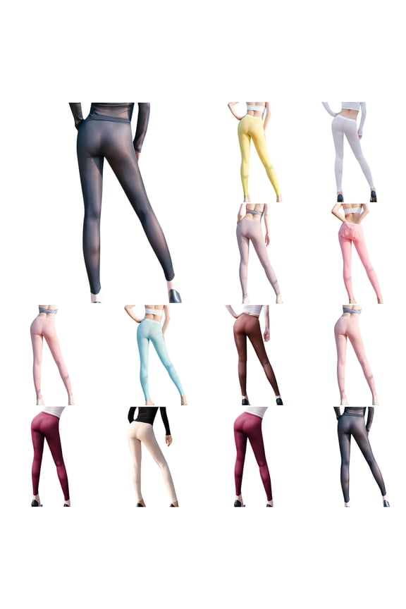 Women's Lightweight Leggings See Through Ice Silk Seamless Legging Sexy High Waisted Butt Lifting Yoga Legging Buttery Soft Lightweight Tights Black L