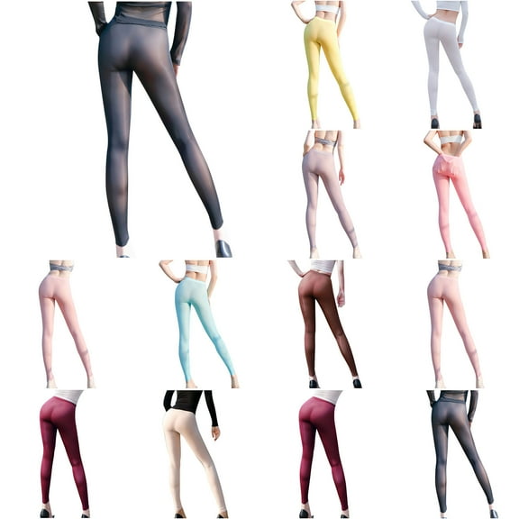 Kvture Women's Lightweight Leggings See Through Ice Silk Seamless Legging Sexy High Waisted Butt Lifting Yoga Legging Buttery Soft Lightweight Tights White L