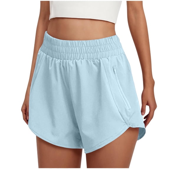 Kvture Women's Running Shorts Elastic High Waisted with Pockets Sporty Workout Quick Dry Athletic Shorts Blue M