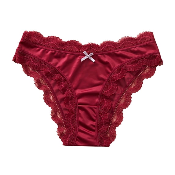 Kvture Women's Satin Silk Lace Hipster Panties Seamless Briefs Underwear Underpant XL Wine