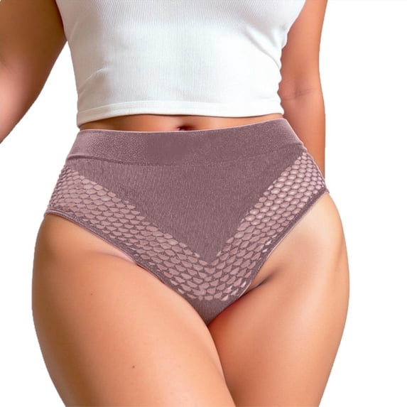 Kvture Women’s Sheer Mesh Panty Breathable Hipster Briefs Plus Size High Waisted Cheeky Cutout Underwear Lingerie Coffee L