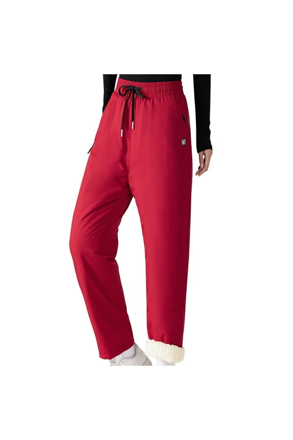 Women's Snow Ski Pants Fleece Lined Plus Size Winter Outdoor Sports Waterproof Warm Softshell Hiking Pants Red M