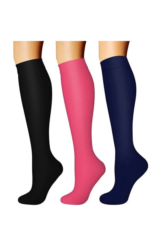 Women's Solid Knee High Trouser Socks Soft Material Tall Boot Socks 3 Pairs Purple Sock S/M