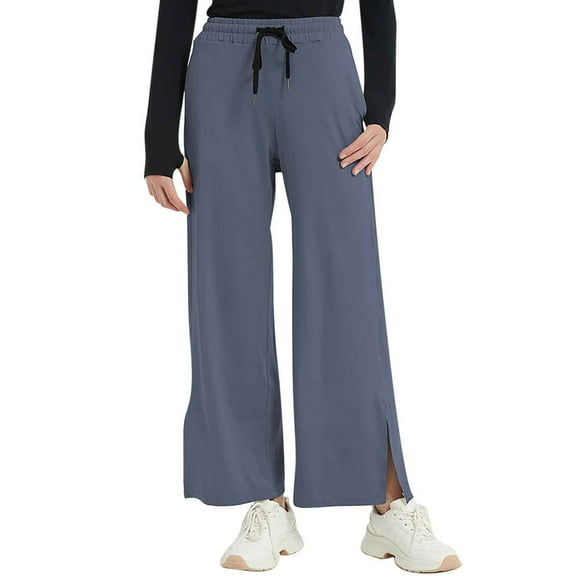 Kvture Women's Split Side Flowy Summer Lounge Pants Loose Elastic Waist Drawstring Casual Outdoor Running Pants with Pockets Dark Gray S