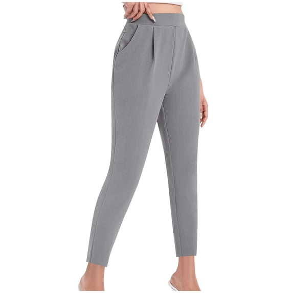 Kvture Women's Stretchy Dress Pants High Rise Straight Leg Business Work Office Slacks Trousers with Pockets Plus Size Gray XL