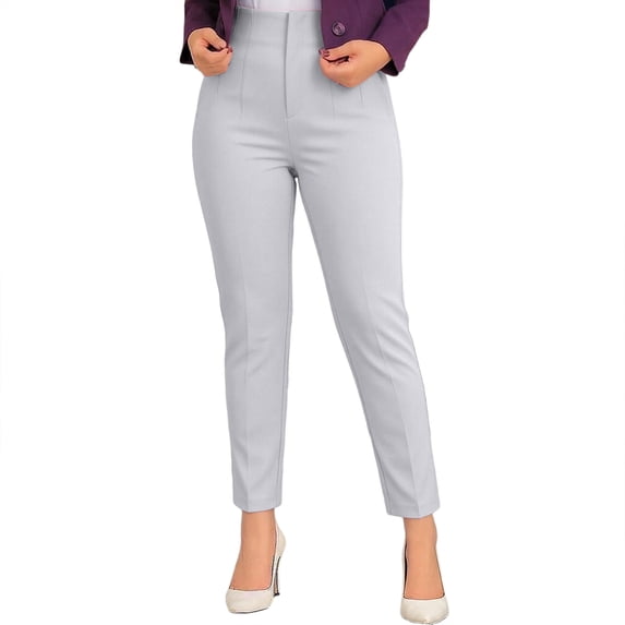 Kvture Women's Stretchy High Waisted Skinny Pants Casual Pleated Pencil Trousers with Pockets Gray Pant XL