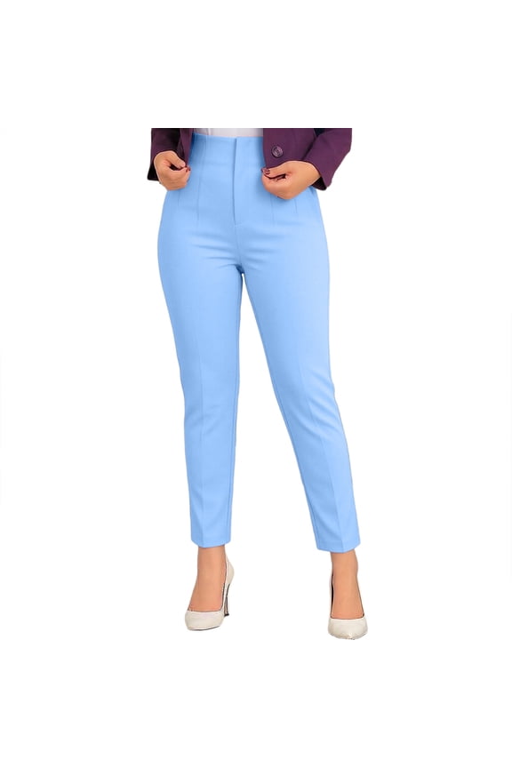 Women's Stretchy High Waisted Skinny Pants Casual Pleated Pencil Trousers with Pockets Sky Blue Pant M