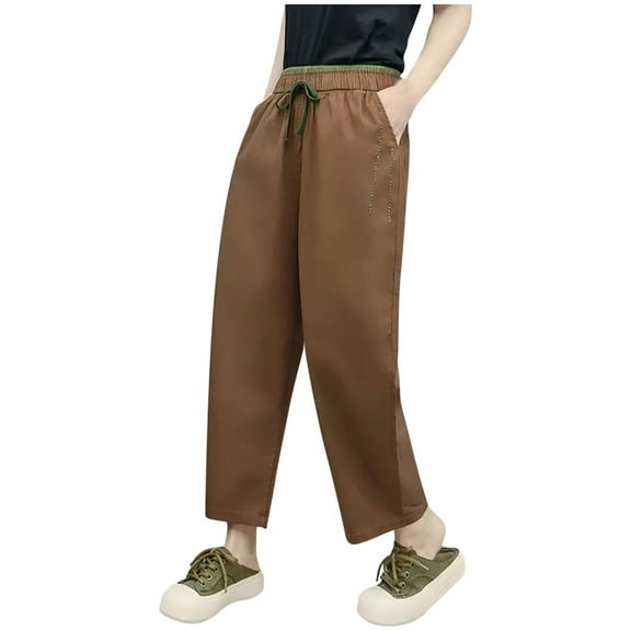 Kvture Women's Wide Leg Cotton Linen Sweatpants Baggy Straight Leg Contrast Lounge Pants Athletic Joggers with Pockets Coffee XXL