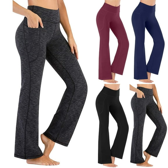 Kvture Women's Yoga Pants for Women Plus Size Bootcut Wide Leg Pants Casual Loose Fit Lightweight High Waisted Workout Pants Yoga Long Pants with Pockets Wine XXL