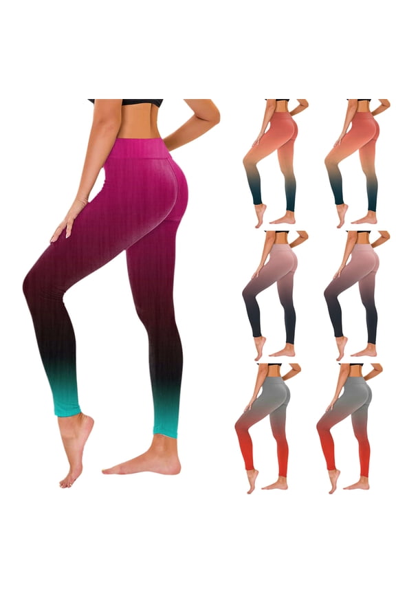 Women's Yoga Workout Leggings Gradient Color Sport Tights Fashion Running Gym Legging High Waist Tummy Control Butt Lifting Leggings Pink S