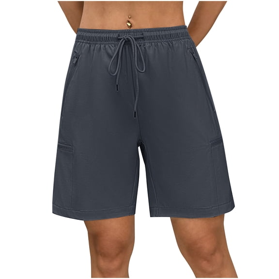 Kvture Womens Bermuda Shorts Athletic Loose Running Comfy Long Yoga Shorts with Pockets Dark Gray XL